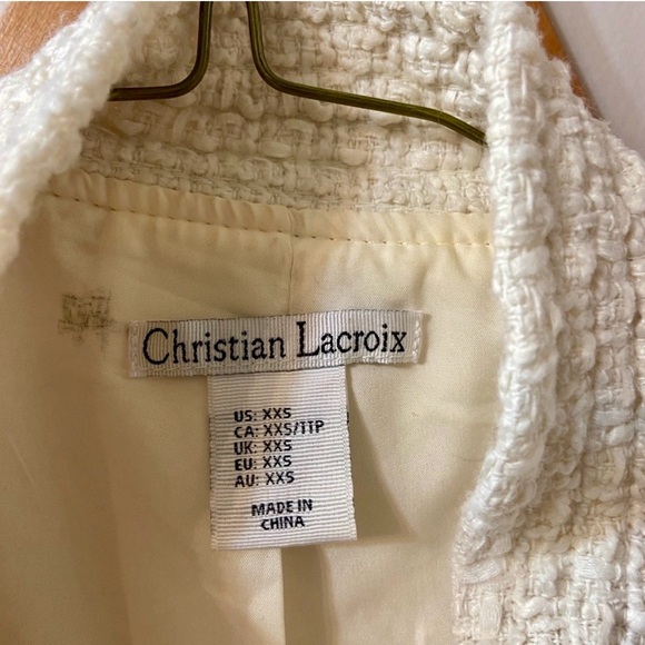 CHRISTIAN LACROIX - Chic Designer Cream Tweed Sleeveless Jacket - Picture 2 of 5